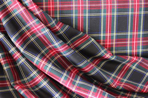 Black Stewart plaid tartan fabric