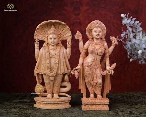 Vishnu Lakshmi Statue Wood Statue of Vishnu Lakshmi - Etsy