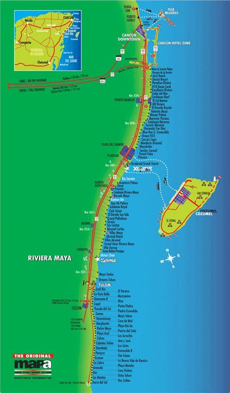 Map of the main hotels along the Riviera Maya including the Grand Palladium | Favorite Places ...