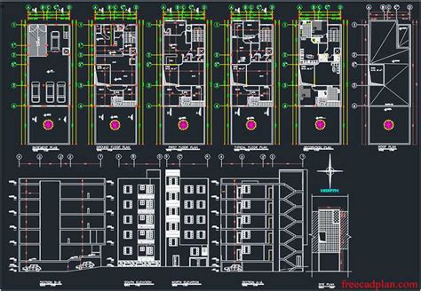 10 unit Apartment dwg plan on 5 floors , 8.5*17 m - free cad plan