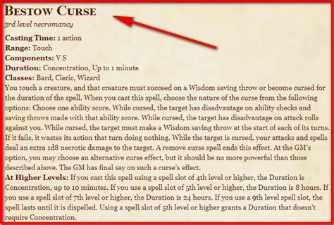 Bestow Curse 5E Spell In DnD - D&D 5e Character Sheets