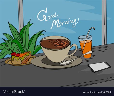 Good morning hot coffee Royalty Free Vector Image