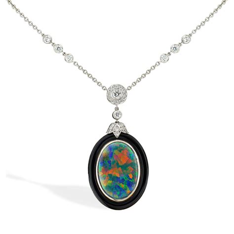 Cabochon Black Opal Pendant 5.32ct in 18ct White Gold - Cabochon with ...