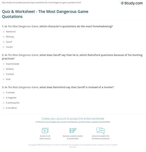 Quiz & Worksheet - The Most Dangerous Game Quotations | Study.com