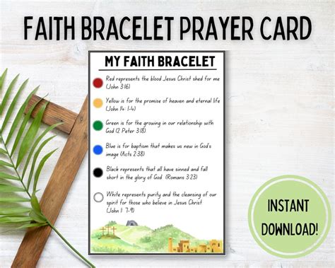 Printable Faith Bracelet Prayer Card Salvation Bracelet Card Religious Printable Cards Sunday ...