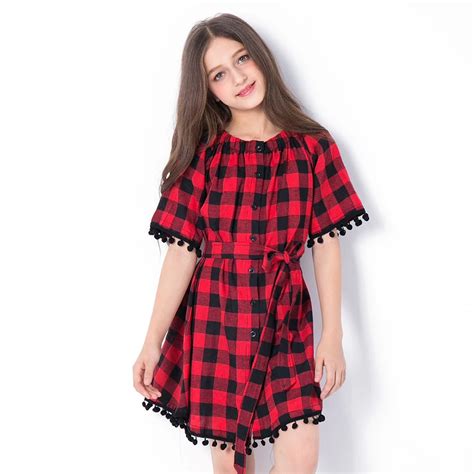 Aliexpress.com : Buy Teenage Girls Plaid Dress Off shoulder Tassel Dress Size 10 12 14 years ...