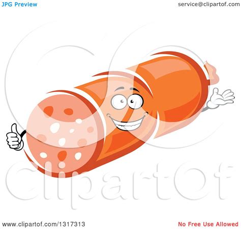 Clipart of a Cartoon Salami Character Presenting and Giving a Thumb up - Royalty Free Vector ...