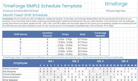 Excel Shift Schedule Template