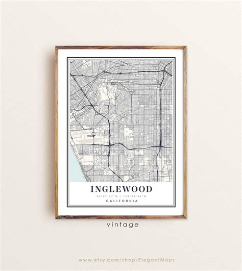 Inglewood California map Inglewood CA map Inglewood city | Etsy