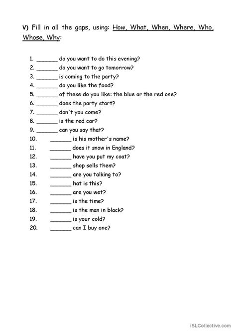 Exercises Wh question words: English ESL worksheets pdf & doc English Grammar For Kids, Teaching ...