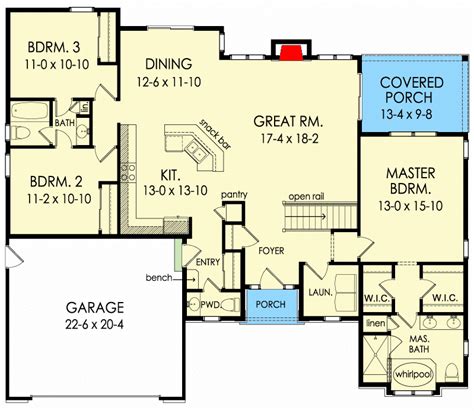 3-Bedroom One-Story Open Concept Home Plan - 790029GLV floor plan - Main Level #homedecora ...