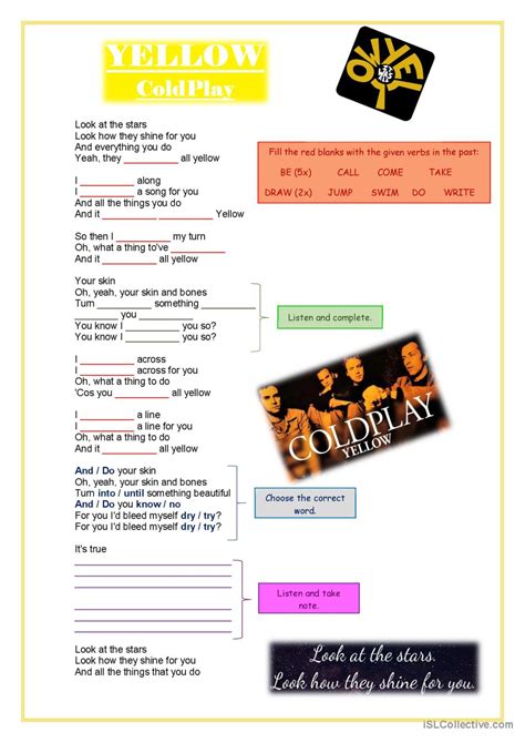 Yellow Lyrics - Coldplay song and nu…: Deutsch DAF Arbeitsblätter pdf & doc