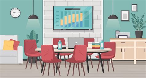 Premium Vector | Meeting room interior cartoon with office table and chairs vector illustration