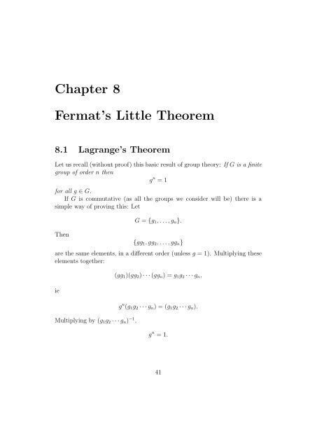 Chapter 8 Fermat's Little Theorem