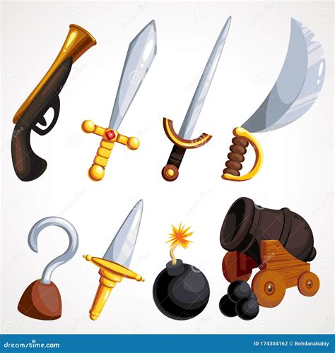 Cartoon Set of Pirate Weapons Mediaevalism. Vector Illustration. Stock Vector - Illustration of ...