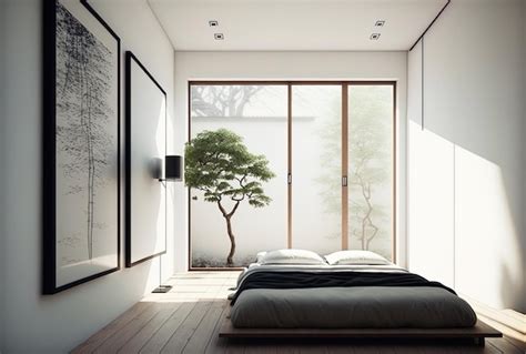 Premium AI Image | Japanese minimalist bedroom design Modern room with ...