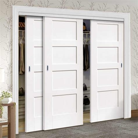 Three Sliding Maximal Wardrobe Doors & Frame Kit - Shaker Door - White Primed | Sliding wardrobe ...