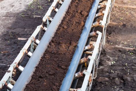 Opencast Brown Coal Mine. Belt Conveyor. Stock Image - Image of power ...