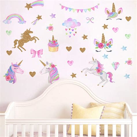 Amazon.com: [2 PCS] Unicorn Wall Decals, Romantic Unicorn Wall Stickers Girls Bedroom, Unicorn ...