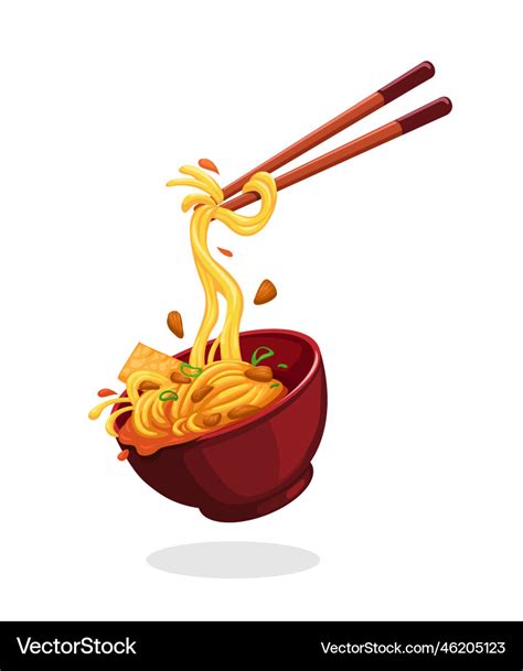 Chicken noodle food bowl and chopstick symbol Vector Image