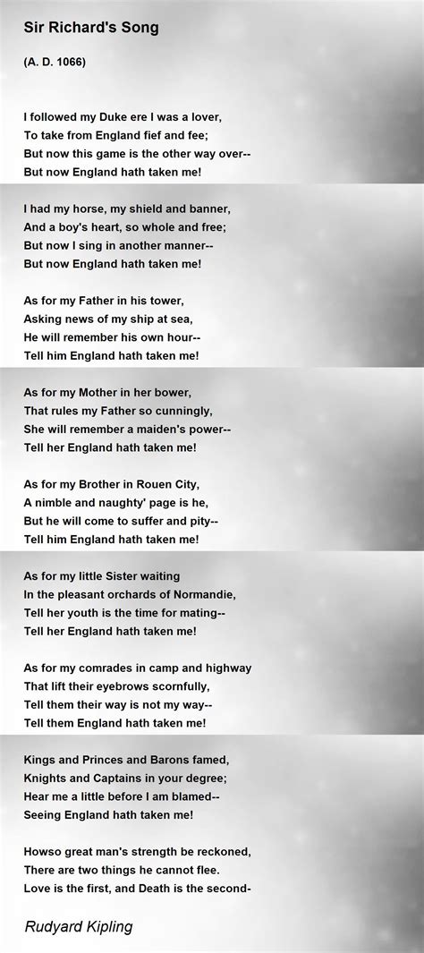 Sir Richard's Song - Sir Richard's Song Poem by Rudyard Kipling