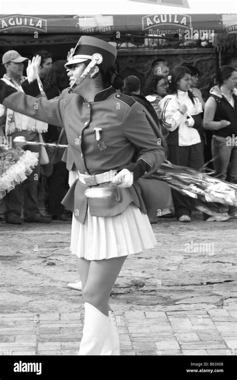 band leader of female college marching band performing, Tibasosa ...