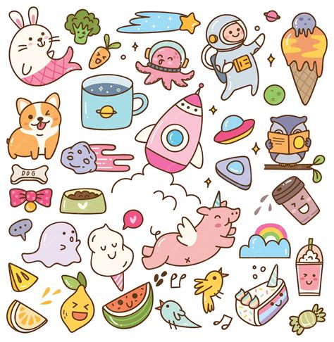 Premium Vector | Set of kawaii doodles