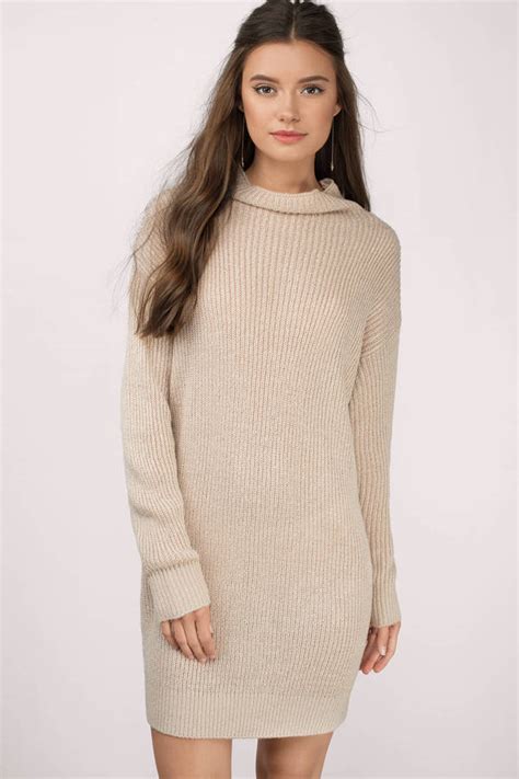 Cute Beige Day Dress - Sweater Dress - Mock Neck Dress - $19 | Tobi US