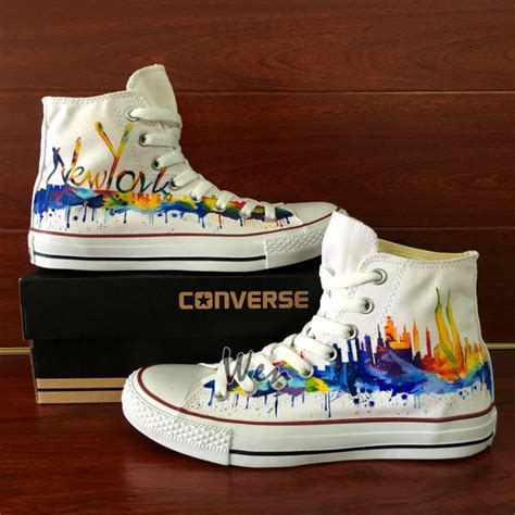 Original Design New York Skyline Hand Painted Shoes Unisex Converse All ...