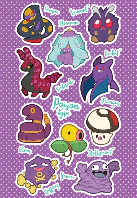 Poison Type Pokemon Sticker Sheet Pokemon Type Series - Etsy ...