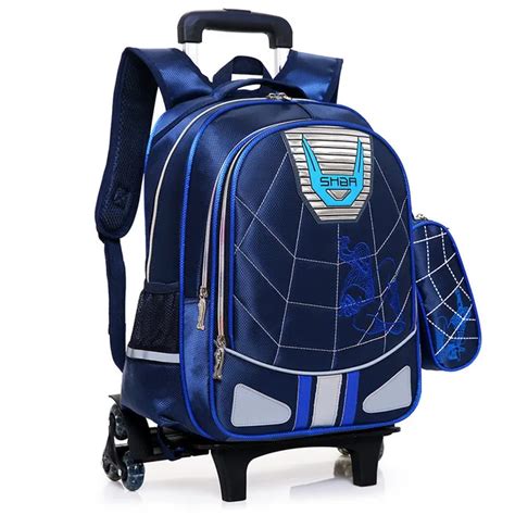 Waterproof Wheeled Bags School Boys Removable Trolley Backpack School ...