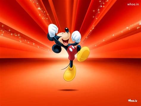 Happy Mickey Mouse With Red Background HD Wallpaper