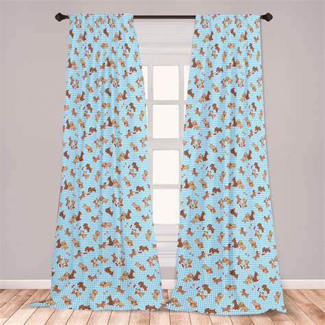 Dog Curtains 2 Panels Set, Checkered Square Pattern Background Playful ...