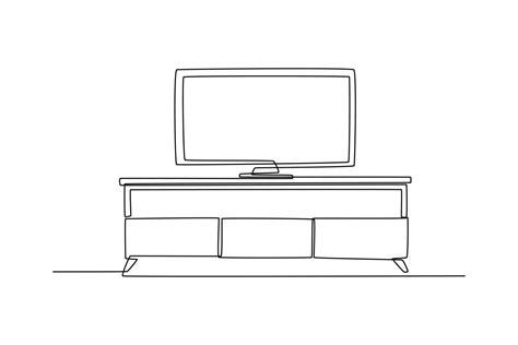 Continuous one-line drawing of big tv for living room. Living room concept single line draw ...