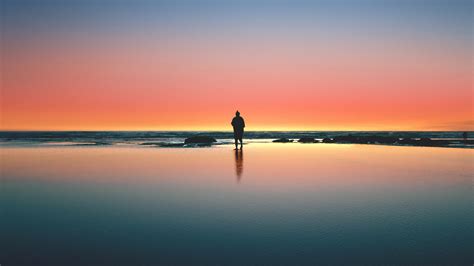 Silhouette Of Man Is Standing On Seashore HD Alone Wallpapers | HD Wallpapers | ID #61841