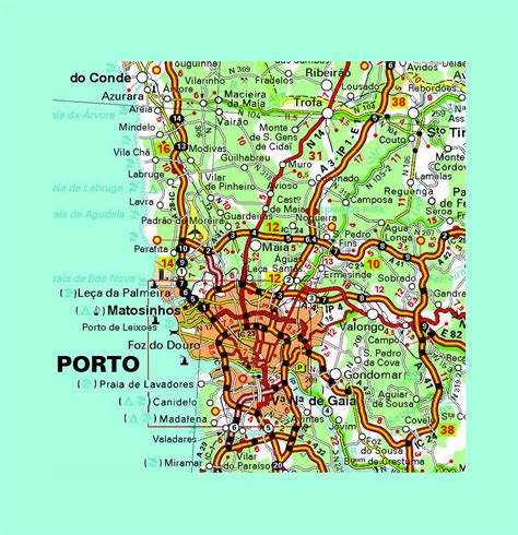 Detallado carreteras mapa de la ciudad de Oporto y sus alrededores con otras marcas | Porto ...