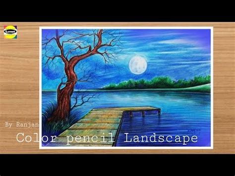 Moonlight scenery Drawing with Colour Pencils // Pencil color drawing ...