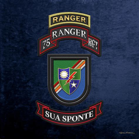 75th Ranger Regiment - Army Rangers Insignia with Beret Flash over Blue ...