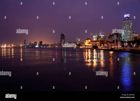 Luanda skyline at night. Luanda, Luanda Province, Angola. Africa ...