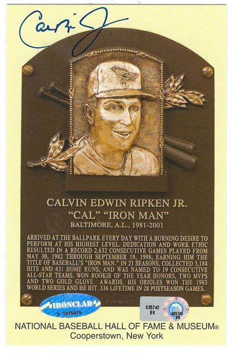 Cal Ripken Jr. Autographed Picture - Hall of Fame Gold Plaque