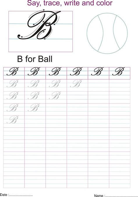 Cursive captial letter 'B' worksheet | Cursive small letters, Cursive ...