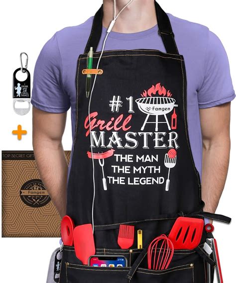 Grilling Aprons Grill Master for Mens - Professional Grade BBQ Chef Apron for Dad with 5 Pockets ...