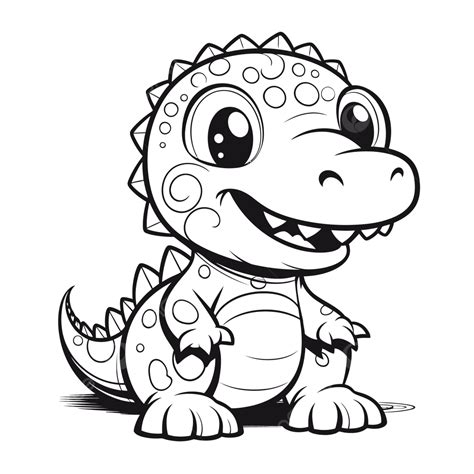 Cute Baby Dinosaur Coloring Page For Children Outline Sketch Drawing ...