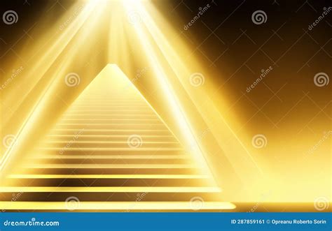 Abstract Golden Light Rays Scene with Stairs Stock Illustration ...