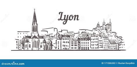 Lyon Skyline Sketch. Lyon, France Hand Drawn Illustration Isolated ...