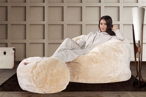 CLOUDSAC "The Giant" (500-L), Memory Foam Bean Bag - Fluffy Faux Fur White Fox | Cuddle soft ...