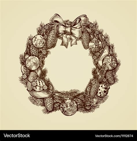 Decorative christmas wreath sketch xmas and new Vector Image