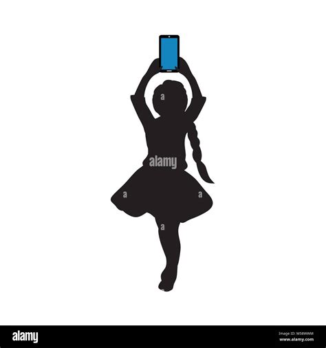 Silhouette girl with phone in her hand. Vector illustration Stock ...