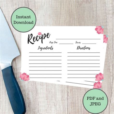 Printable Floral Recipe Cards Pink Flowers Recipe Cards | Etsy | Floral ...