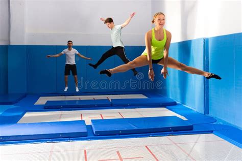 People Jumping in Trampoline Center Stock Photo - Image of trampoline ...